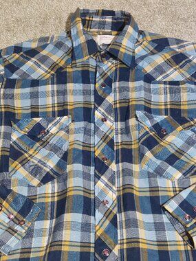 Vintage 1970s Wrangler Western Pearl Snap Shirt Plaid Permanent Press USA Size M